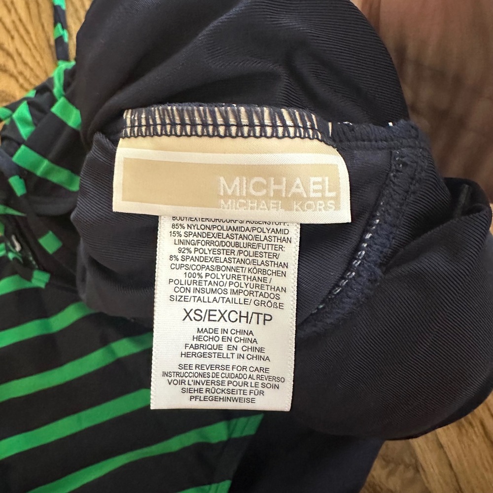 Michael Kors Swimsuit Tankini Set Striped‎ Halter Top Bottoms Green Blue XS - Picture 4 of 5